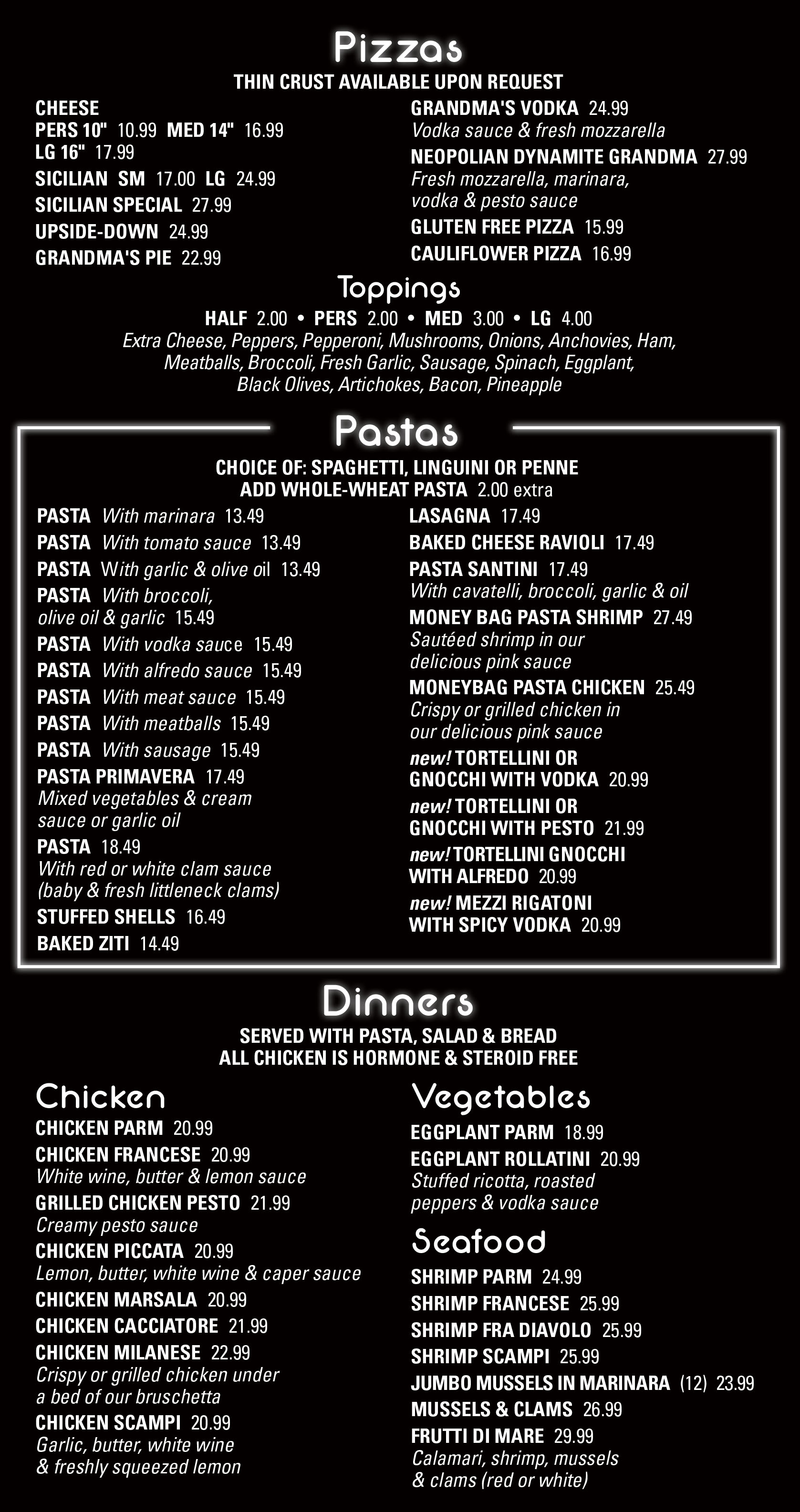 Pizza - Pasta - Dinners